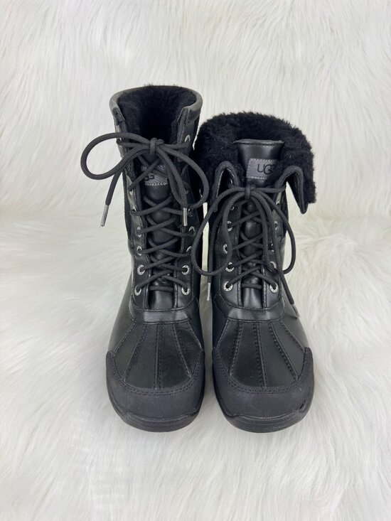 Men’s UGG Butte Waterproof Leather Lace Up Boots Shearling Vibram Sz 7.5 Black main image 7